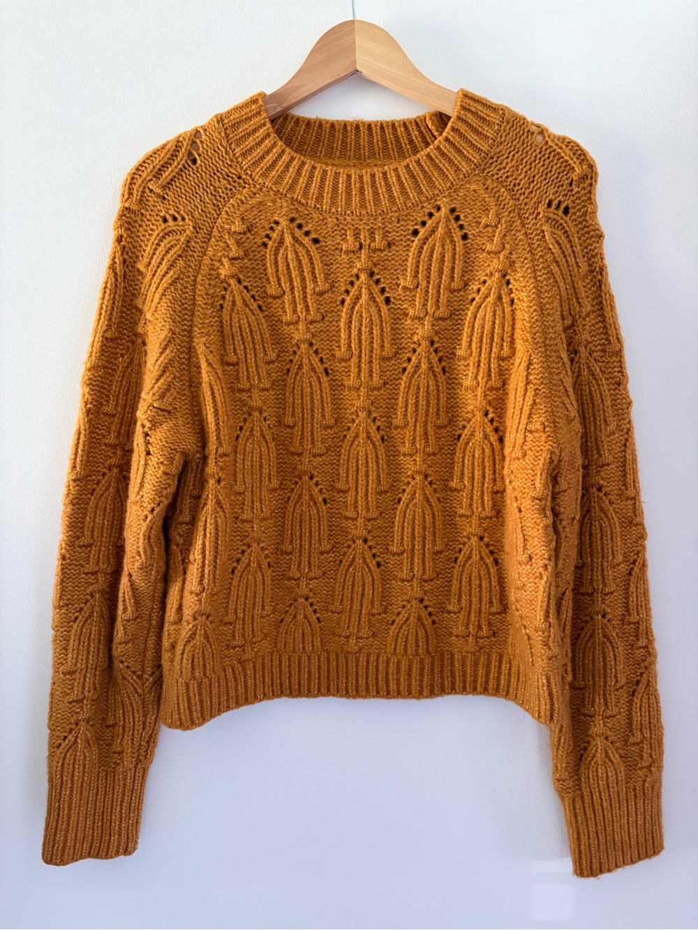 Zara Knit Women's Side M Golden Mustard Chunky Knit Sweater Wool Blend